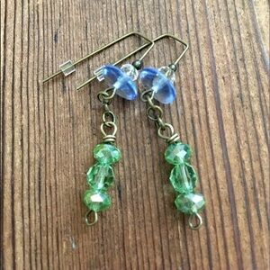 Green and Blue Dangle Earrings,  Handmade Ladies Earrings